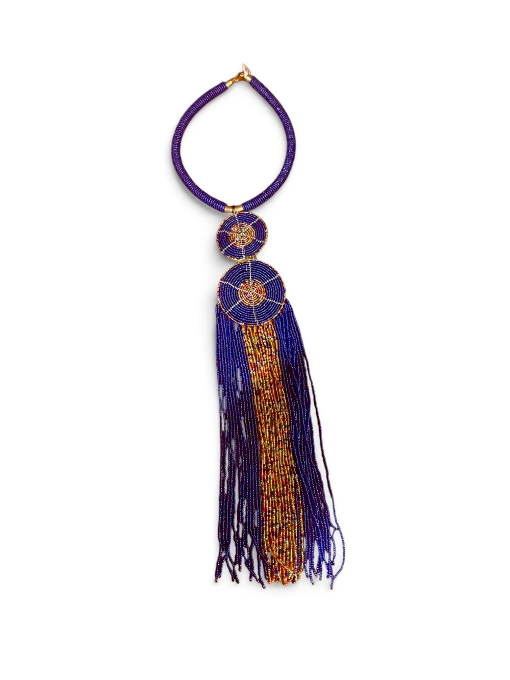 NWT Handcrafted South African Beaded Tassel Necklace / Collar. - Picture 2 of 5